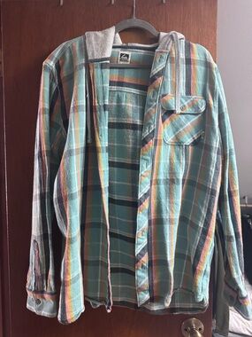 Reef Teal Plaid Hooded Shirt Jacket
